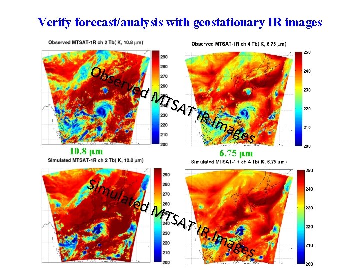 Verify forecast/analysis with geostationary IR images Obs erv ed M TSA T IR 10.