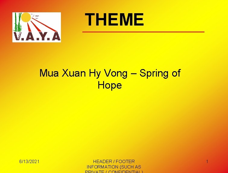 THEME Mua Xuan Hy Vong – Spring of Hope 6/13/2021 HEADER / FOOTER INFORMATION