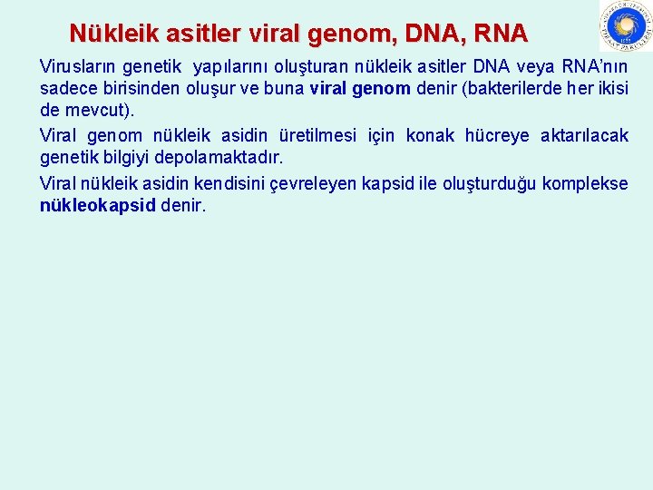 Nükleik asitler viral genom, DNA, RNA Virusların genetik yapılarını oluşturan nükleik asitler DNA veya Nükleik asitler viral genom, DNA, RNA Virusların genetik yapılarını oluşturan nükleik asitler DNA veya