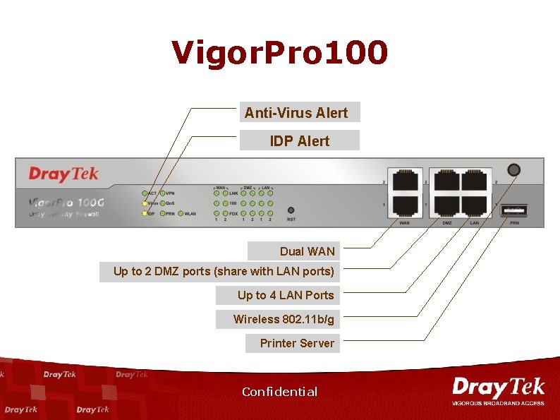 Vigor. Pro 100 Anti-Virus Alert IDP Alert Dual WAN Up to 2 DMZ ports