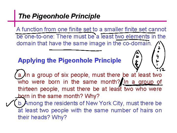 The Pigeonhole Principle A function from one finite set to a smaller finite set