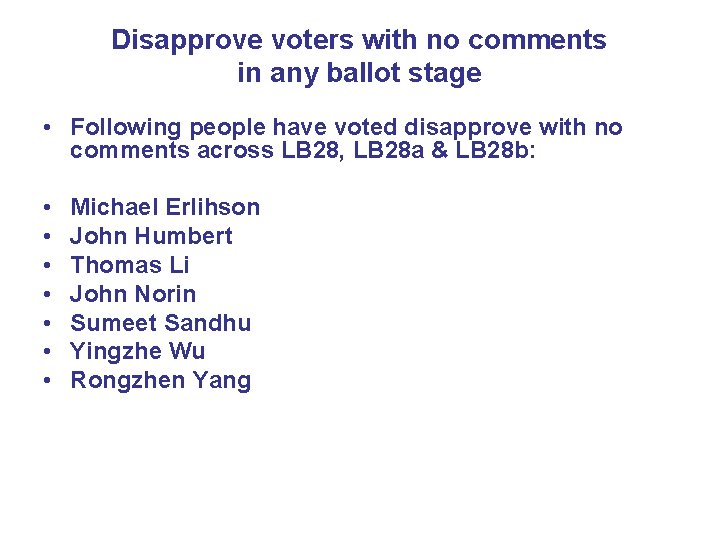 Disapprove voters with no comments in any ballot stage • Following people have voted