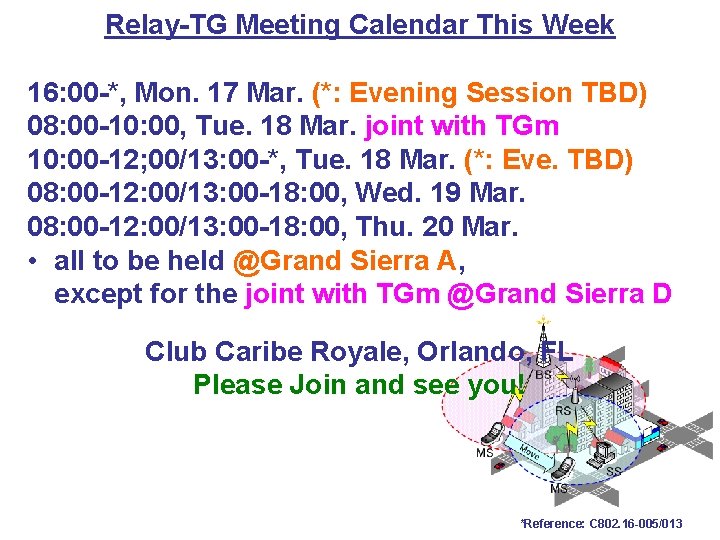 Relay-TG Meeting Calendar This Week 16: 00 -*, Mon. 17 Mar. (*: Evening Session