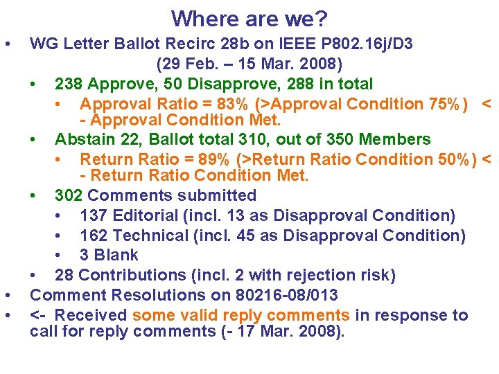 Where are we? • • • WG Letter Ballot Recirc 28 b on IEEE