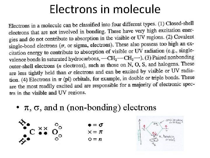 Electrons in molecule • p, s, and n (non-bonding) electrons 