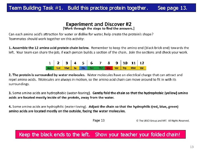 Team Building Task #1. Build this practice protein together. See page 13. Keep the Team Building Task #1. Build this practice protein together. See page 13. Keep the