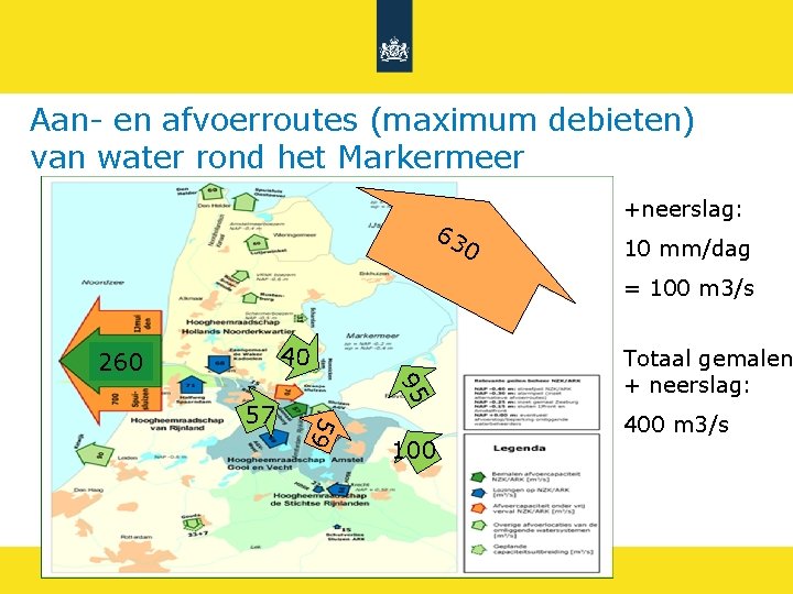 Aan- en afvoerroutes (maximum debieten) van water rond het Markermeer 63 +neerslag: 0 10