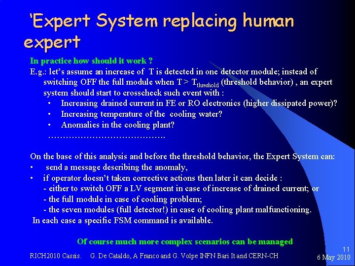 ‘Expert System replacing human expert In practice how should it work ? E. g.