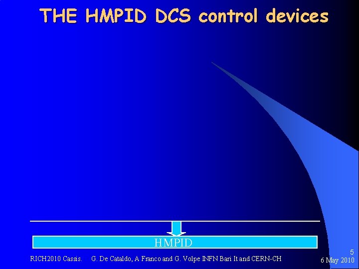 THE HMPID DCS control devices HMPID RICH 2010 Cassis. G. De Cataldo, A Franco