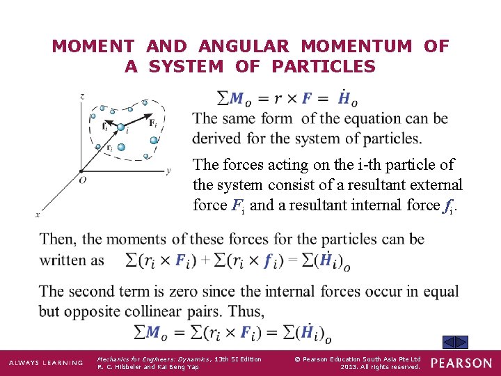 MOMENT AND ANGULAR MOMENTUM OF A SYSTEM OF PARTICLES The forces acting on the