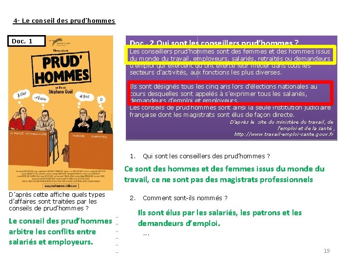 4 - Le conseil des prud’hommes Doc. 1 Doc. 2 Qui sont les conseillers 4 - Le conseil des prud’hommes Doc. 1 Doc. 2 Qui sont les conseillers