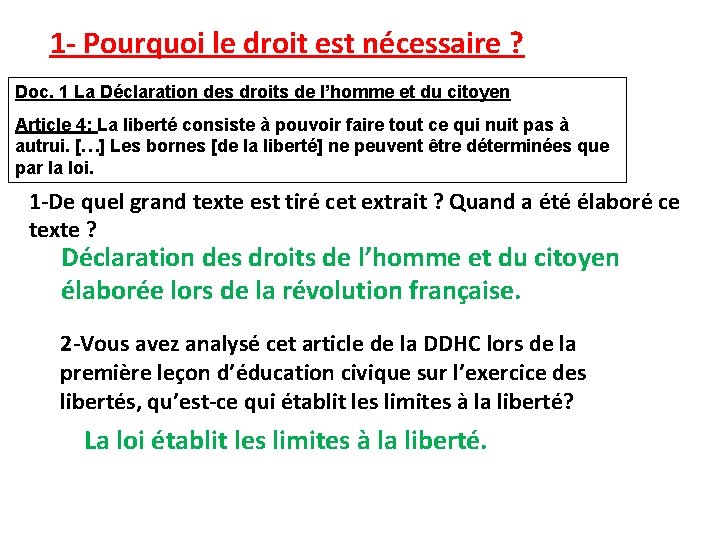 1 - Pourquoi le droit est nécessaire ? Doc. 1 La Déclaration des droits 1 - Pourquoi le droit est nécessaire ? Doc. 1 La Déclaration des droits