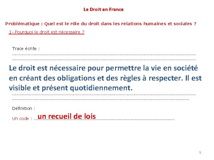 Le Droit en France Problématique : Quel est le rôle du droit dans les Le Droit en France Problématique : Quel est le rôle du droit dans les