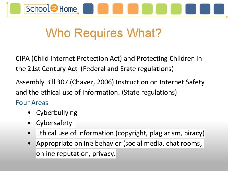 Who Requires What? 3 Objectives - Teachers will CIPA (Child Internet Protection Act) and Who Requires What? 3 Objectives - Teachers will CIPA (Child Internet Protection Act) and