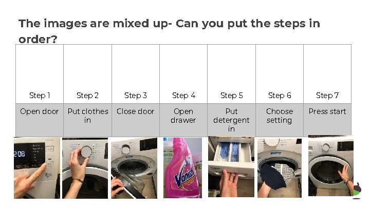 The images are mixed up- Can you put the steps in order? Step 1