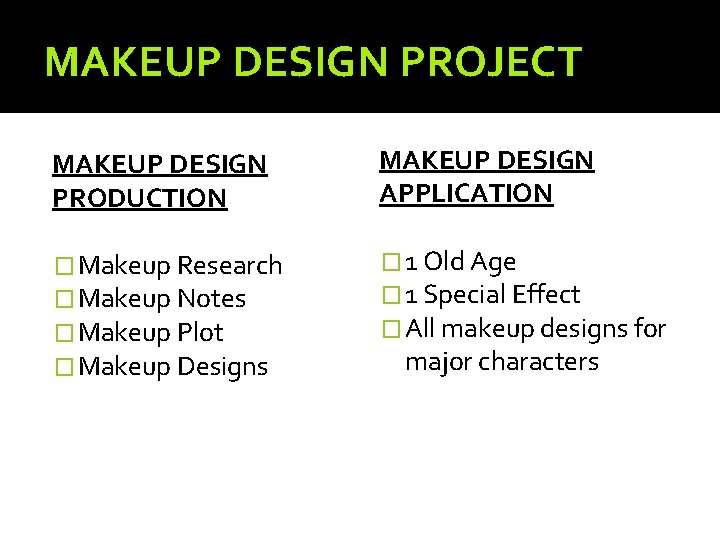 MAKEUP DESIGN PROJECT MAKEUP DESIGN PRODUCTION MAKEUP DESIGN APPLICATION � Makeup Research � Makeup