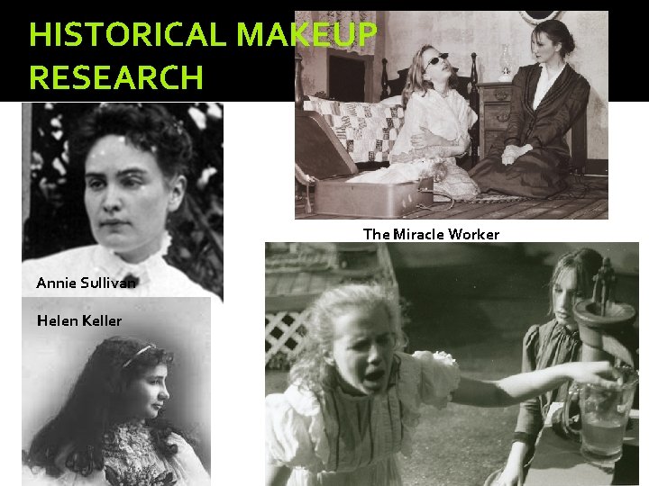 HISTORICAL MAKEUP RESEARCH The Miracle Worker Annie Sullivan Helen Keller 