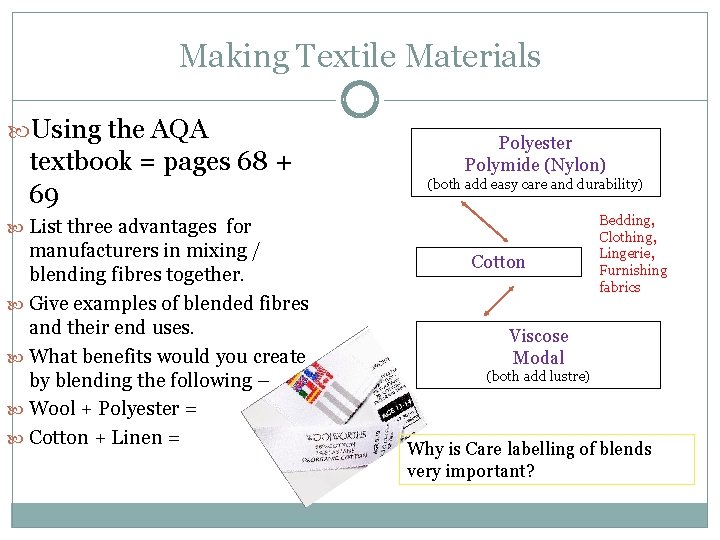 Making Textile Materials Using the AQA textbook = pages 68 + 69 Polyester Polymide
