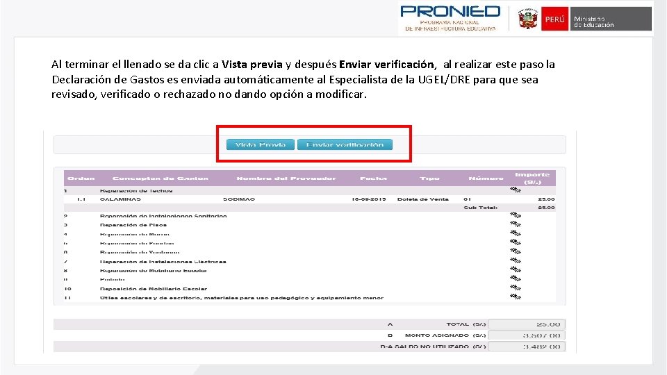 Al terminar el llenado se da clic a Vista previa y después Enviar verificación,