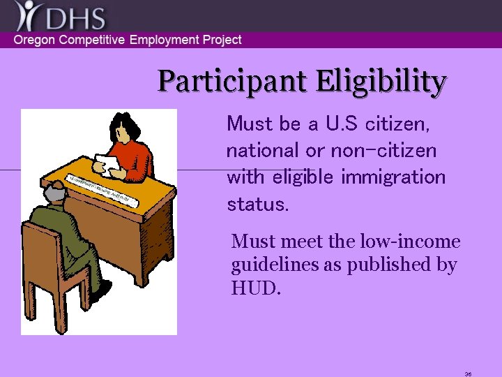 Participant Eligibility Must be a U. S citizen, national or non-citizen with eligible immigration