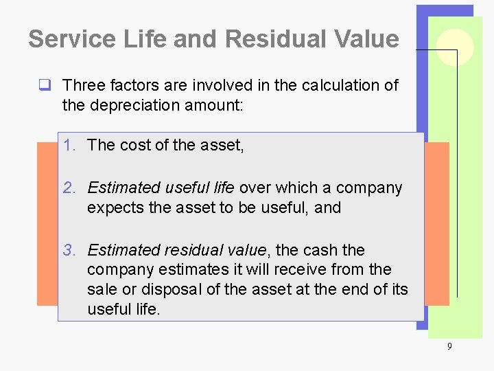 Service Life and Residual Value q Three factors are involved in the calculation of