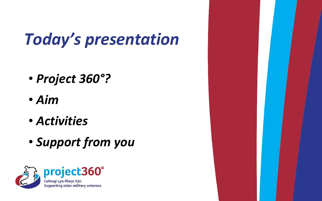 Today’s presentation • Project 360°? • Aim • Activities • Support from you 