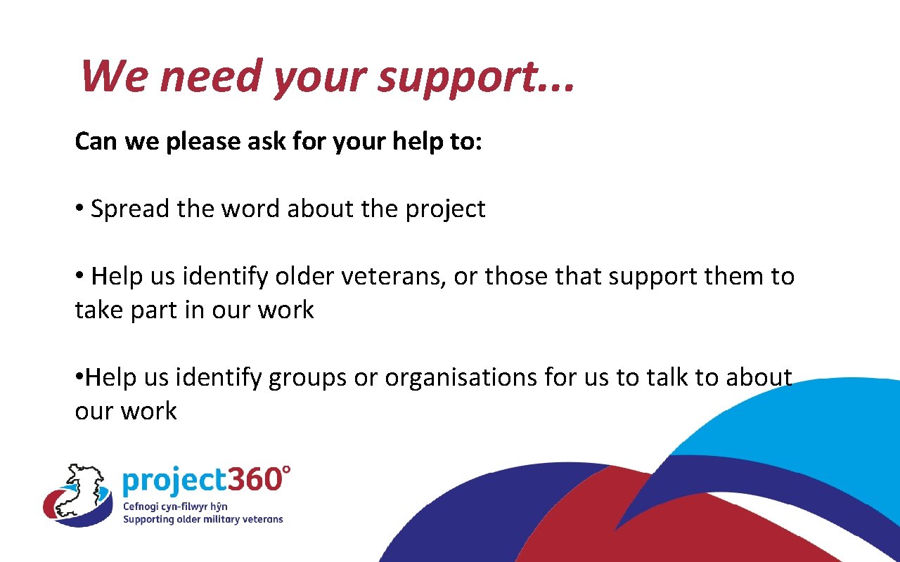 We need your support. . . Can we please ask for your help to: