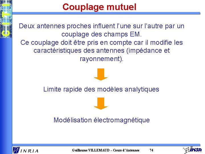 Couplage mutuel Deux antennes proches influent l’une sur l’autre par un couplage des champs