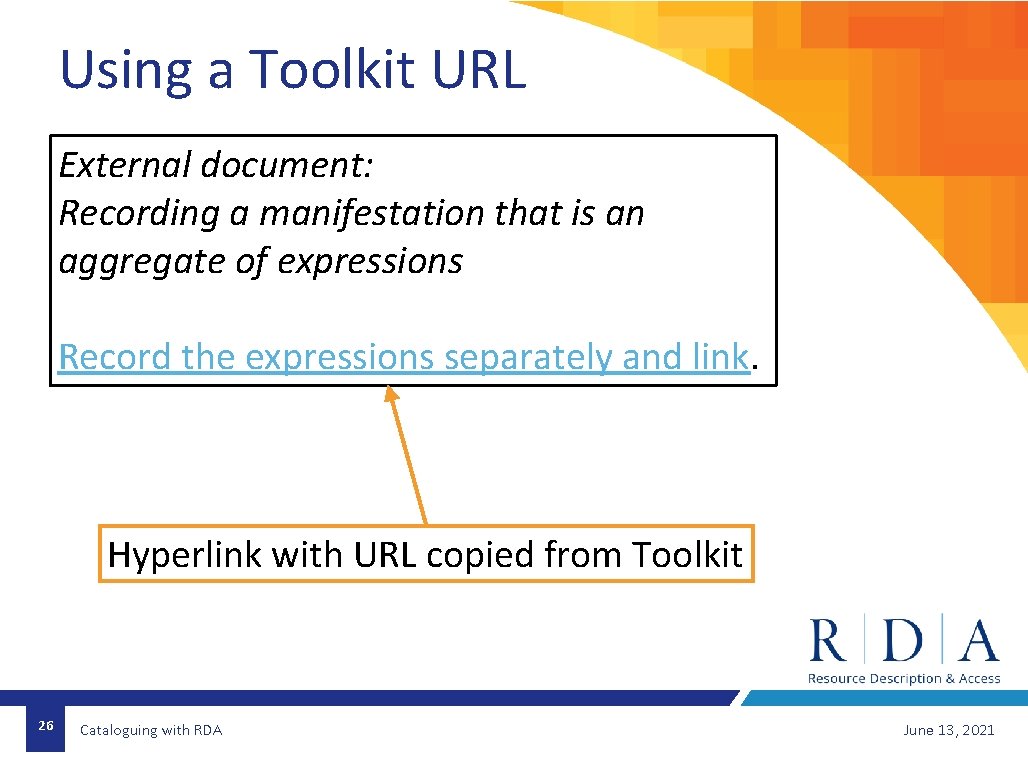 Using a Toolkit URL External document: Recording a manifestation that is an aggregate of