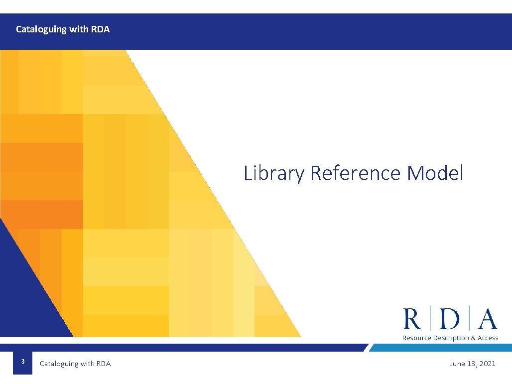 Cataloguing with RDA Library Reference Model 3 Cataloguing with RDA June 13, 2021 