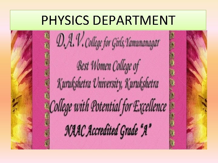 PHYSICS DEPARTMENT 