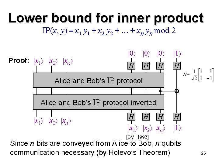 Lower bound for inner product IP(x, y) = x 1 y 1 + x