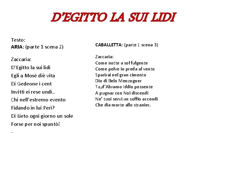 D’EGITTO LA SUI LIDI Testo: ARIA: (parte 1 scena 2) Zaccaria: D’Egitto la sui D’EGITTO LA SUI LIDI Testo: ARIA: (parte 1 scena 2) Zaccaria: D’Egitto la sui
