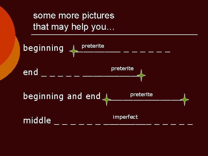 some more pictures that may help you… beginning preterite ______ preterite end _ _ some more pictures that may help you… beginning preterite ______ preterite end _ _