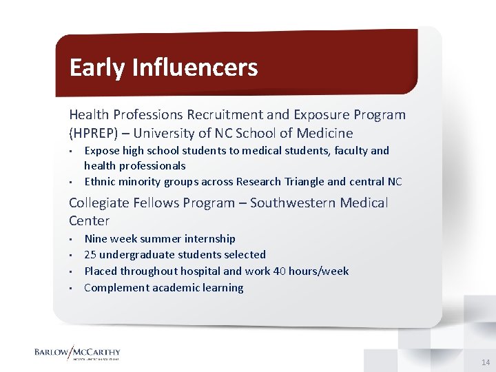 Early Influencers Health Professions Recruitment and Exposure Program (HPREP) – University of NC School