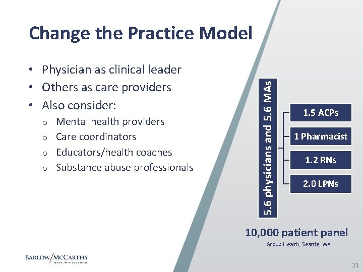  • Physician as clinical leader • Others as care providers • Also consider: