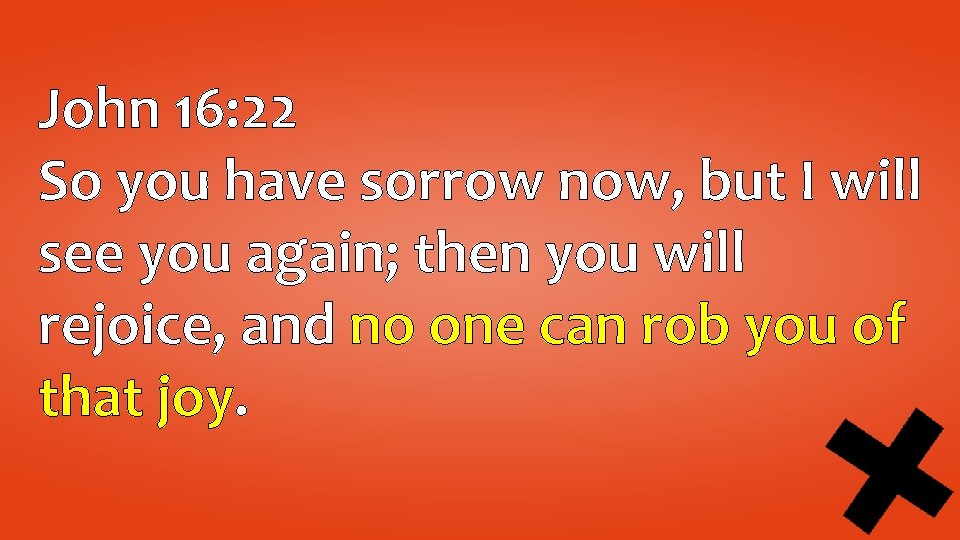 John 16: 22 So you have sorrow now, but I will see you again; John 16: 22 So you have sorrow now, but I will see you again;