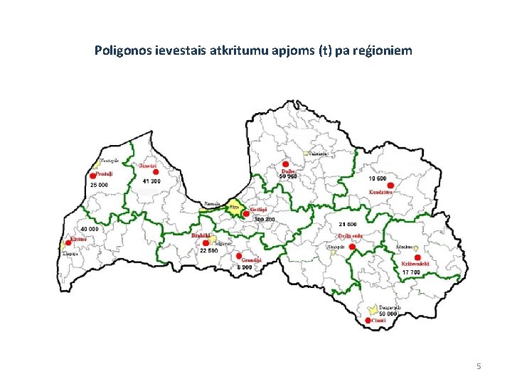 Poligonos ievestais atkritumu apjoms (t) pa reģioniem 5 