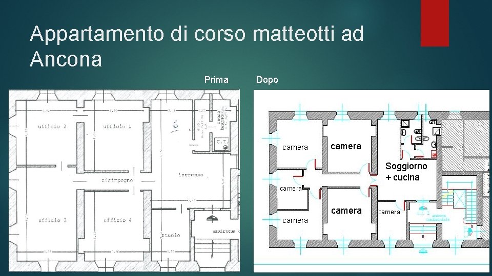 Appartamento di corso matteotti ad Ancona Prima Dopo camera Soggiorno + cucina camera 