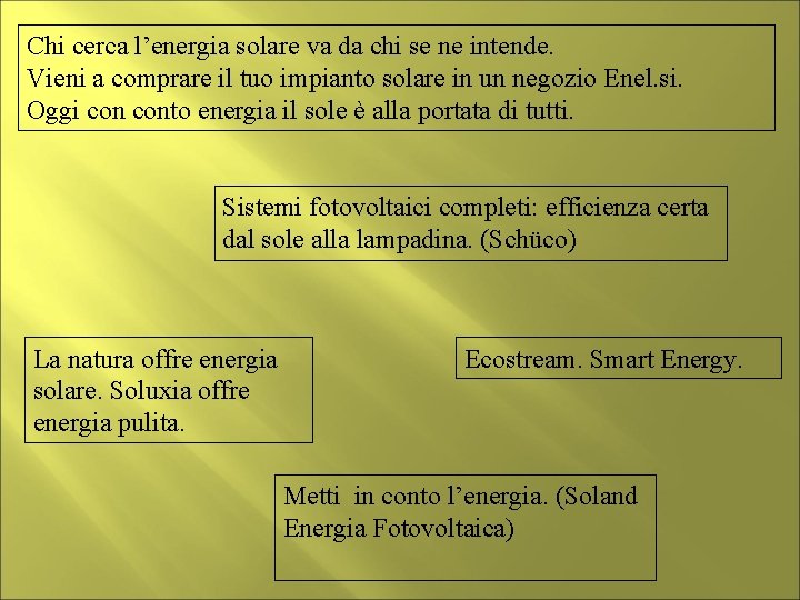 Chi cerca l’energia solare va da chi se ne intende. Vieni a comprare il