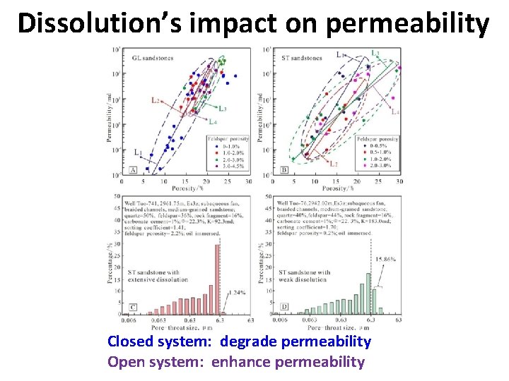 Dissolution’s impact on permeability Closed system: degrade permeability Open system: enhance permeability 