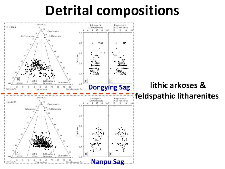 Detrital compositions Dongying Sag Nanpu Sag lithic arkoses & feldspathic litharenites 