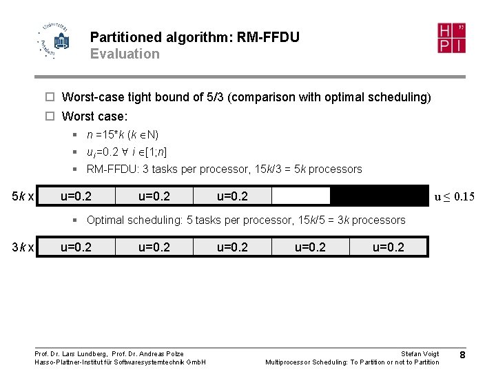 Partitioned algorithm: RM-FFDU Evaluation ¨ Worst-case tight bound of 5/3 (comparison with optimal scheduling)