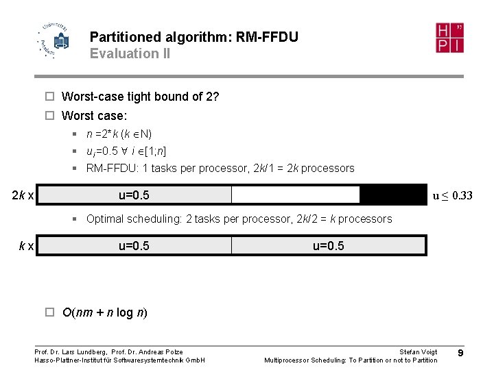 Partitioned algorithm: RM-FFDU Evaluation II ¨ Worst-case tight bound of 2? ¨ Worst case: