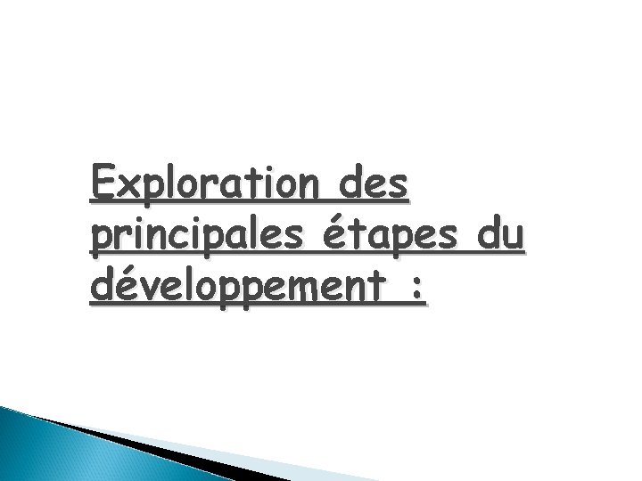 Exploration des principales étapes du développement : 