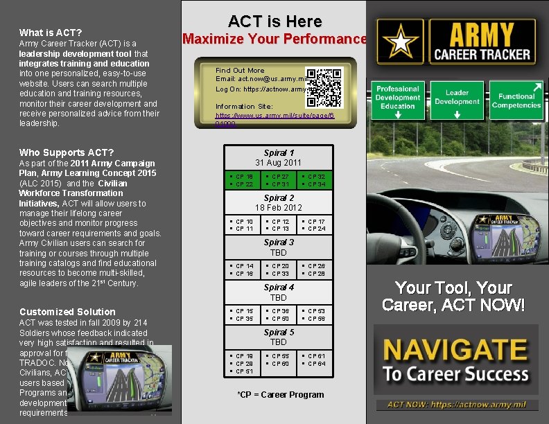 What is ACT? Army Career Tracker (ACT) is a leadership development tool that integrates