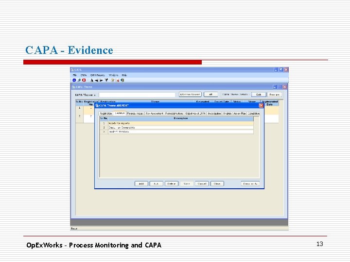 CAPA - Evidence. Op. Ex. Works – Process Monitoring and CAPA 13 