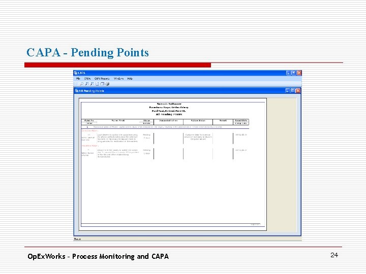 CAPA - Pending Points. Op. Ex. Works – Process Monitoring and CAPA 24 