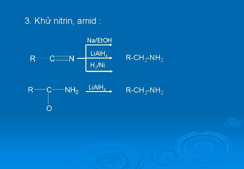 3. Khử nitrin, amid : Na/Et. OH Li. Al. H 4 H 2/Ni Li.