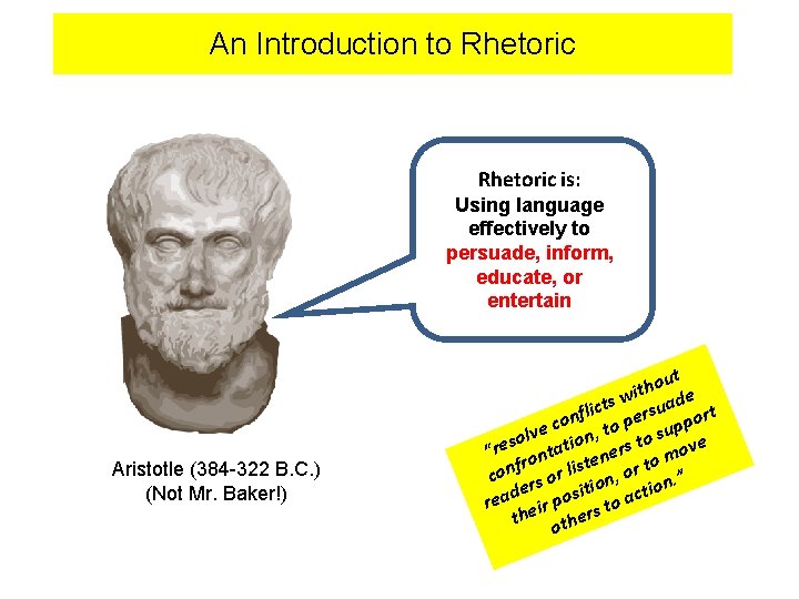 An Introduction to Rhetoric is: Using language effectively to persuade, inform, educate, or entertain